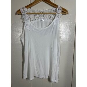 Arianne Tank Top Womens White Floral Lace Yoke Sleeveless Scoop Neck Lingerie